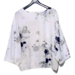 Boho Chic Blouse Purple Green White Wm XL Breezy Bubbly Wrist and Waist Summer